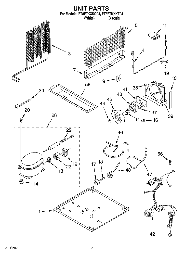 UNIT PARTS Diagram and Parts List for ET8FTKXKQ04  Whirlpool Refrigerator