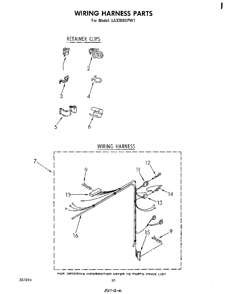 WIRING HARNESS Diagram and Parts List for LA3300XPW1  Whirlpool Washer