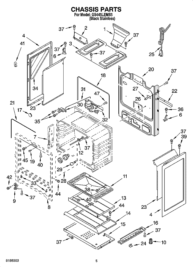CHASSIS PARTS Diagram and Parts List for GS445LEMS5  Whirlpool Range