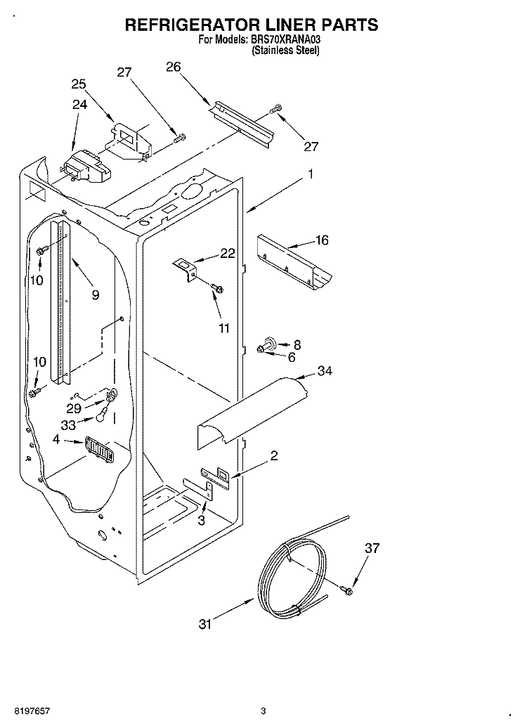 REFRIGERATOR LINER Diagram and Parts List for BRS70XRANA03  Whirlpool Refrigerator