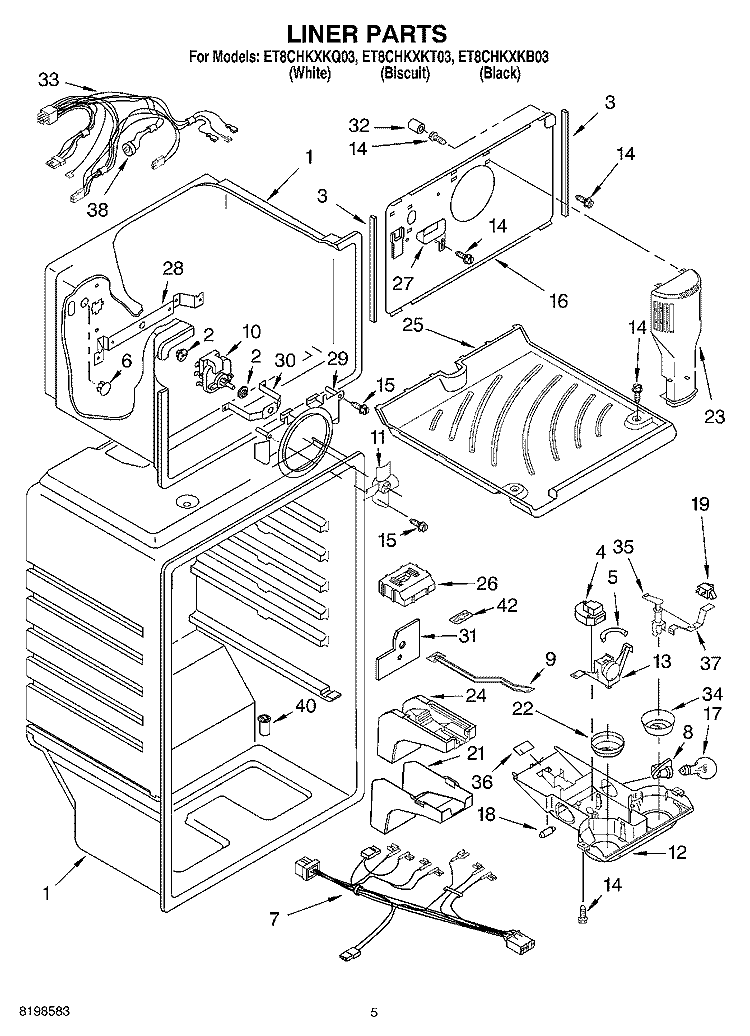 LINER PARTS Diagram and Parts List for ET8CHKXKT03  Whirlpool Refrigerator
