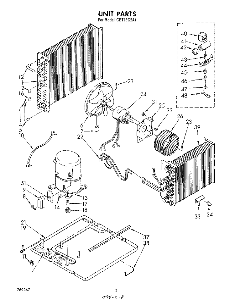 UNIT Diagram and Parts List for CET18C2A1  Whirlpool Air Conditioner