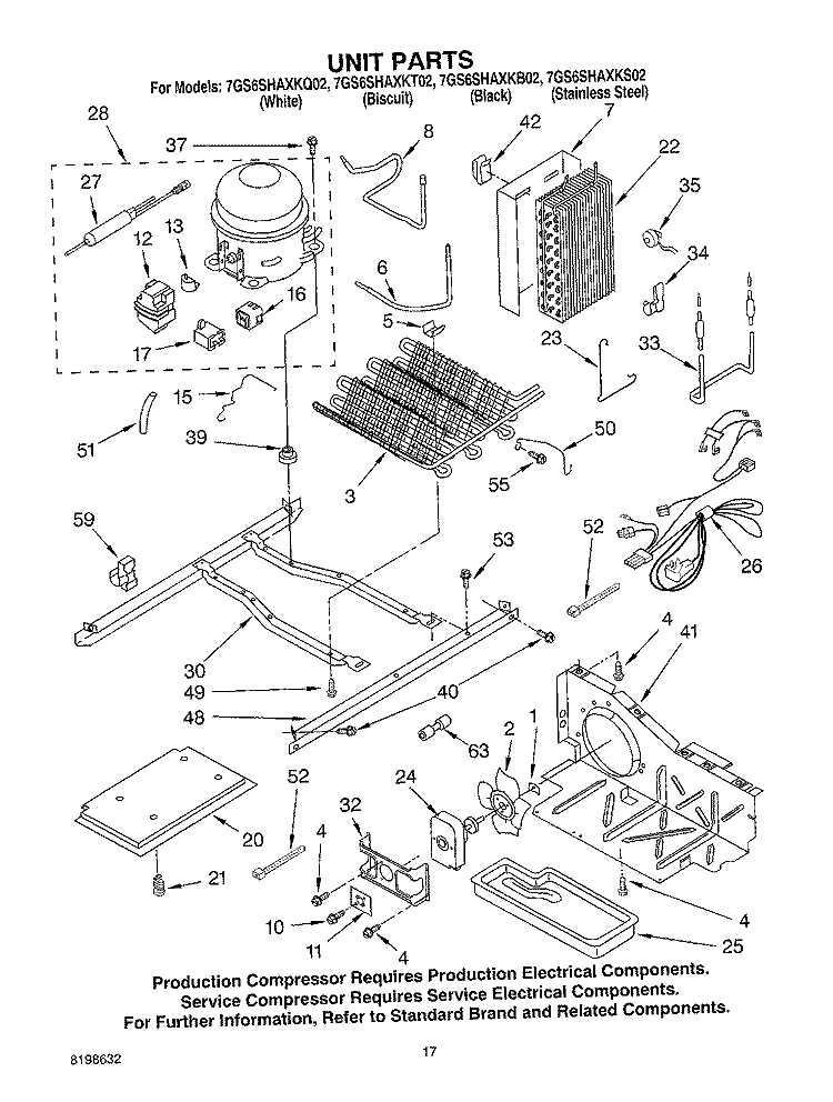UNIT PARTS Diagram and Parts List for 7GS6SHAXKT02  Whirlpool Refrigerator