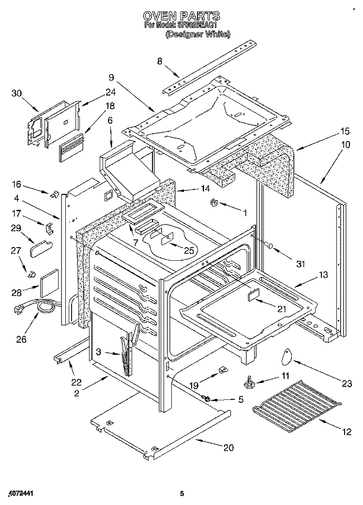 OVEN Diagram and Parts List for SF302BEAQ1  Whirlpool Range