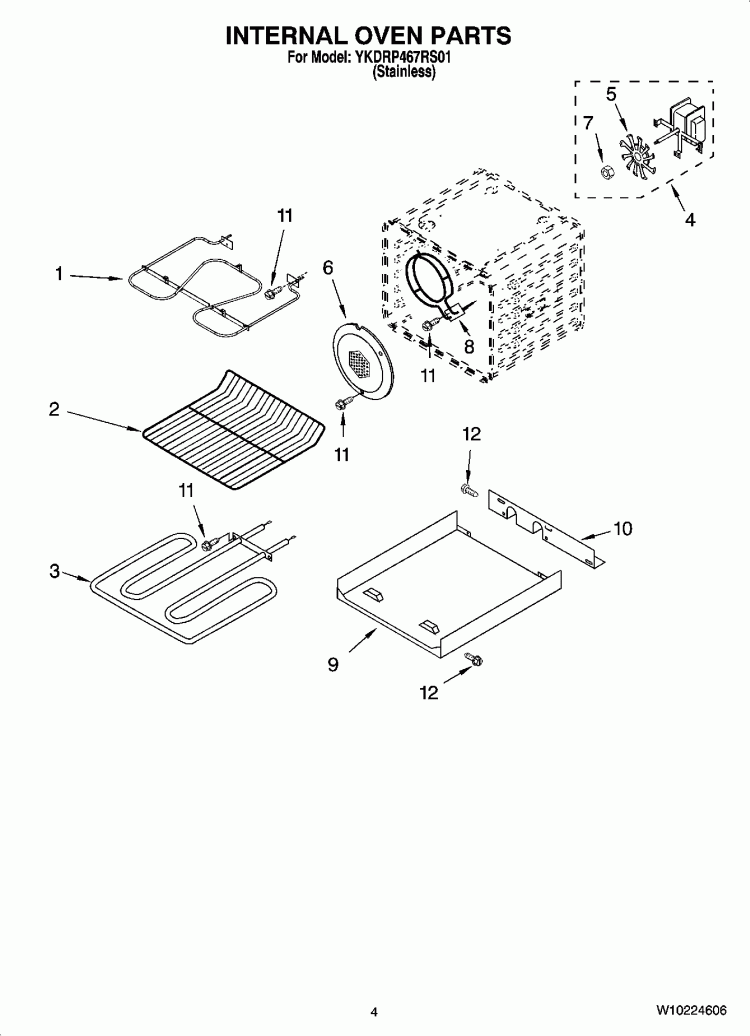 INTERNAL OVEN PARTS Diagram and Parts List for YKDRP467RS01  KitchenAid Range