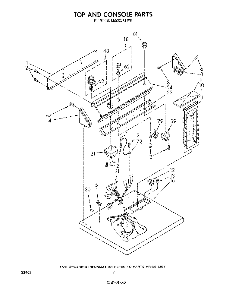 SECTION Diagram and Parts List for LE5320XTM0  Whirlpool Dryer