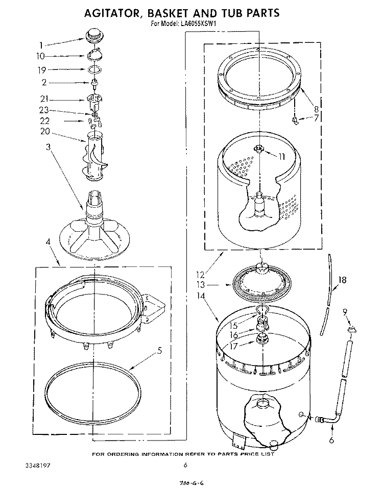 AGITATOR, BASKET AND TUB Diagram and Parts List for LA6055XSW1  Whirlpool Washer