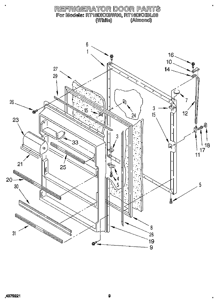 REFRIGERATOR DOOR, LIT/OPTIONAL Diagram and Parts List for RT18DKXBW00  Roper Refrigerator