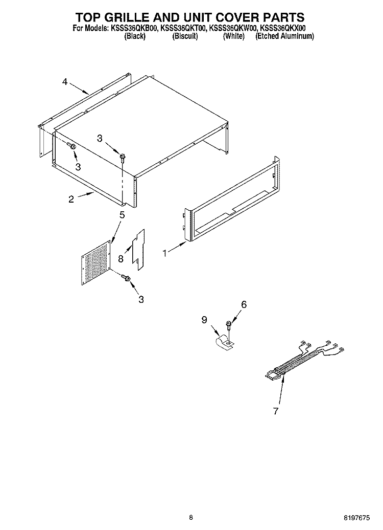 TOP GRILLE AND UNIT COVER Diagram and Parts List for KSSS36QKT00  KitchenAid Refrigerator