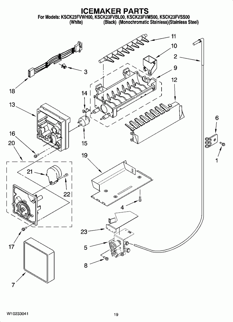 ICEMAKER PARTS, OPTIONAL PARTS (NOT INCLUDED) Diagram and Parts List for KSCK23FVSS00  KitchenAid Refrigerator