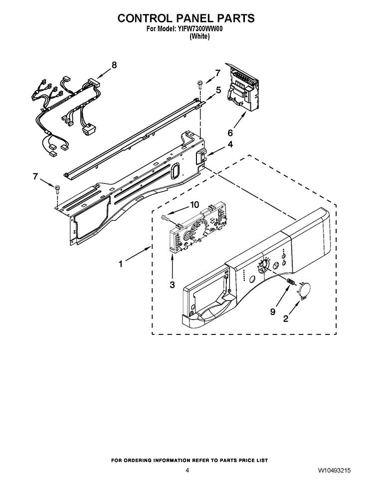 CONTROL PANEL PARTS Diagram and Parts List for YIFW7300WW00  Inglis Washer