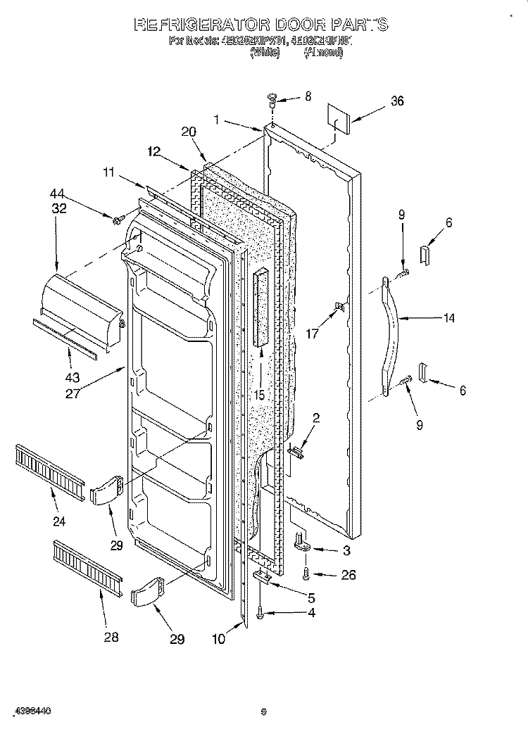 REFRIGERATOR DOOR Diagram and Parts List for 4ED20ZKIFW01  Whirlpool Refrigerator