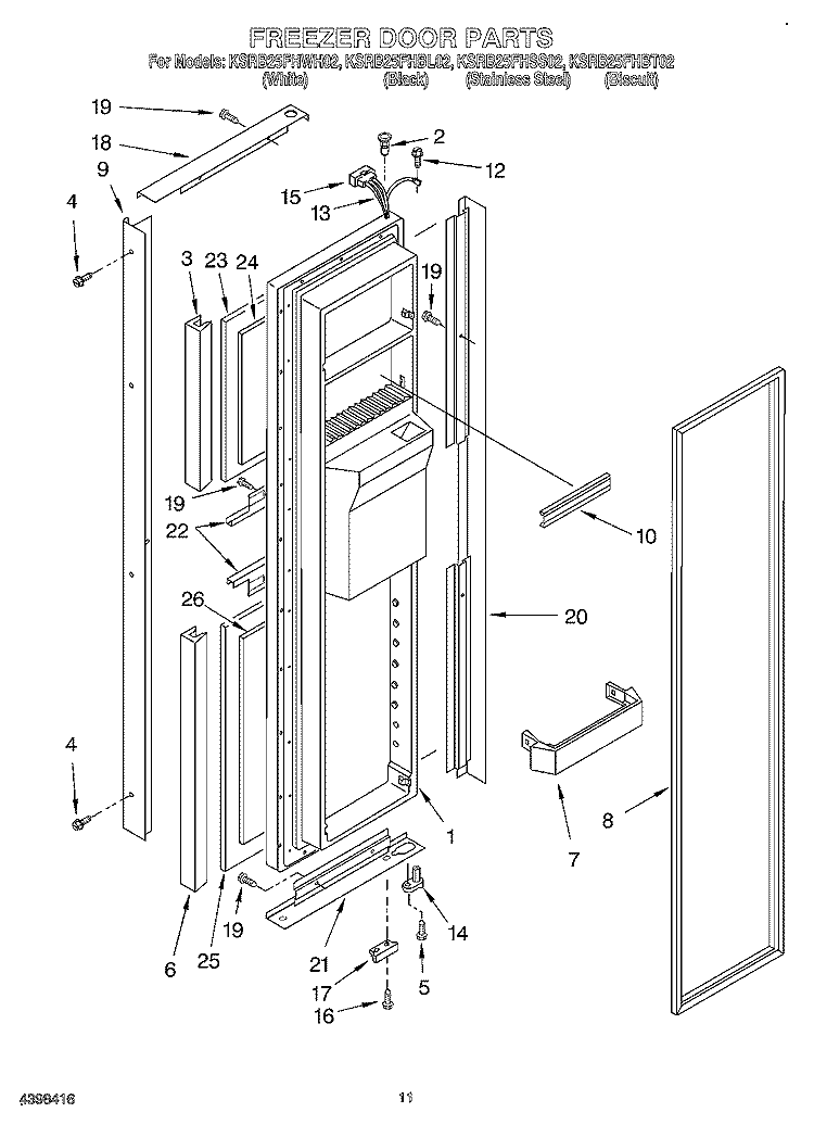 FREEZER DOOR Diagram and Parts List for KSRB25FHSS02  KitchenAid Refrigerator