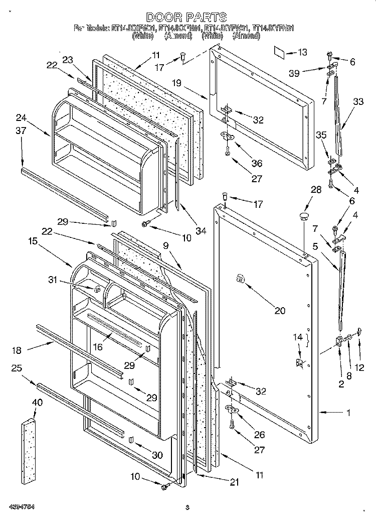 DOOR Diagram and Parts List for ET14JKXFW01  Whirlpool Refrigerator