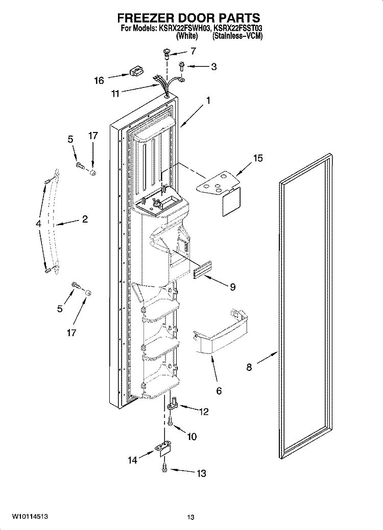 FREEZER DOOR PARTS Diagram and Parts List for KSRX22FSST03  KitchenAid Refrigerator