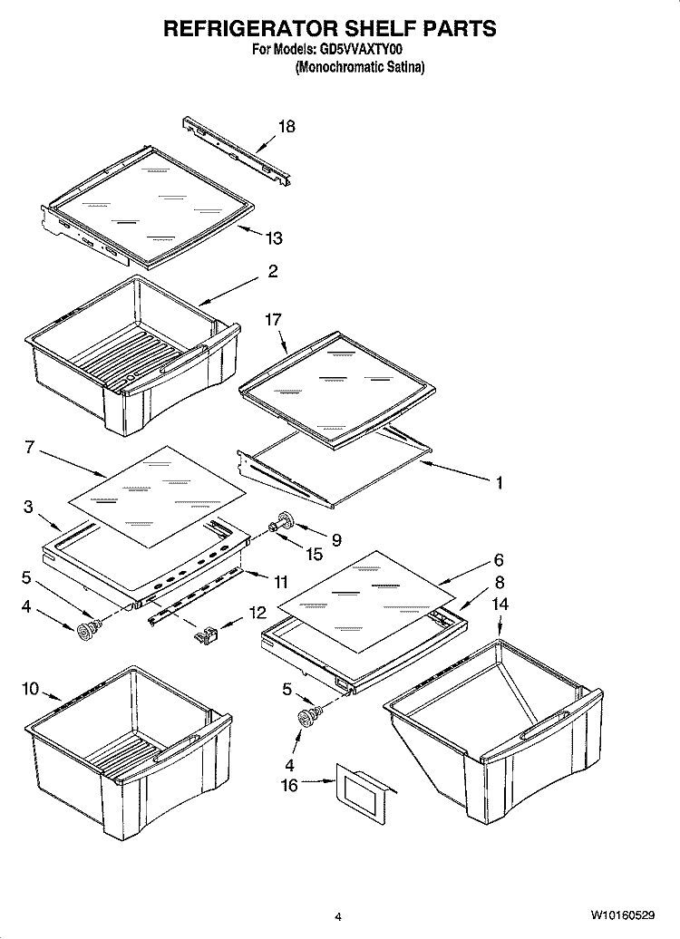 REFRIGERATOR SHELF PARTS Diagram and Parts List for GD5VVAXTY00  Whirlpool Refrigerator