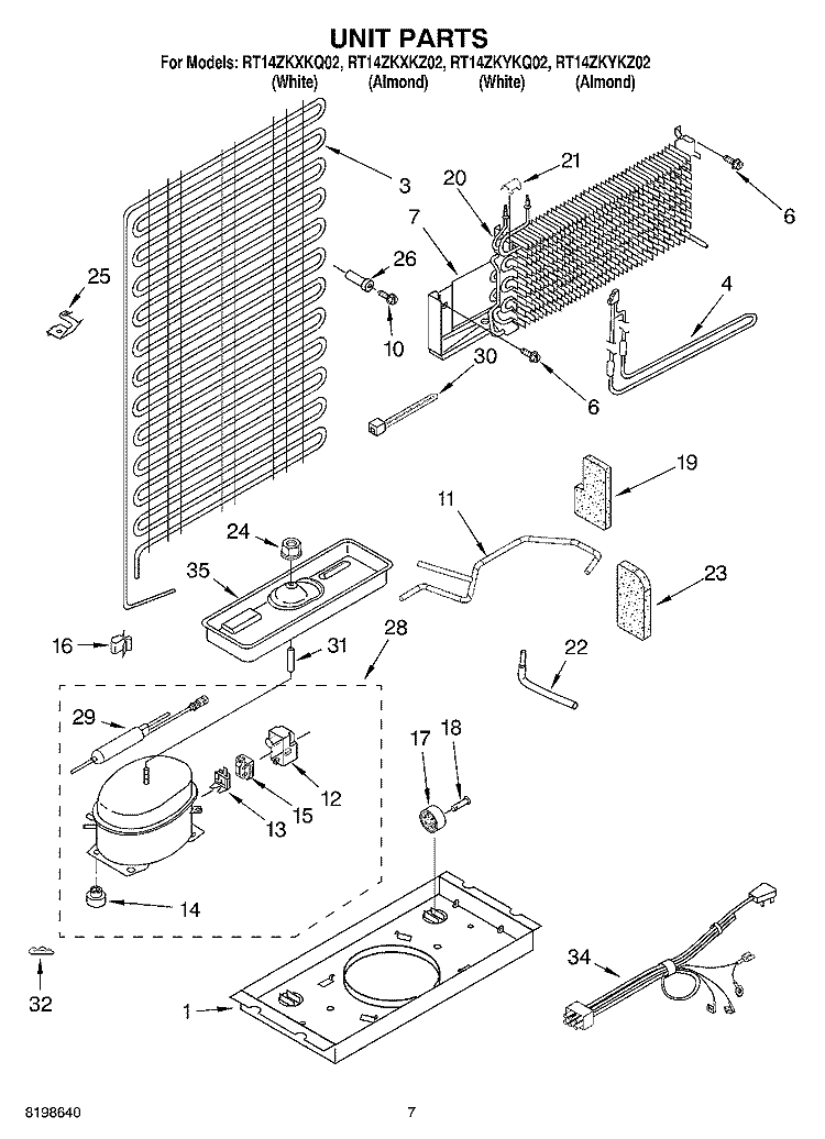 UNIT PARTS Diagram and Parts List for RT14ZKYKZ02  Roper Refrigerator