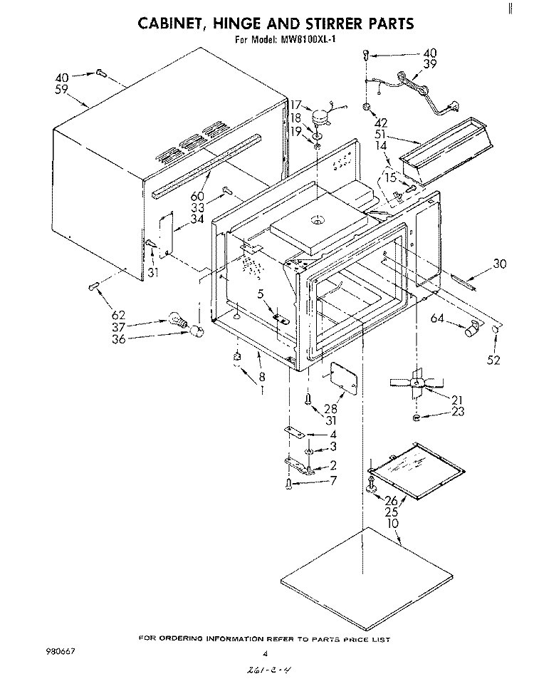 CABINET, HINGE AND STIRRER Diagram and Parts List for MW8100XL1  Whirlpool Microwave