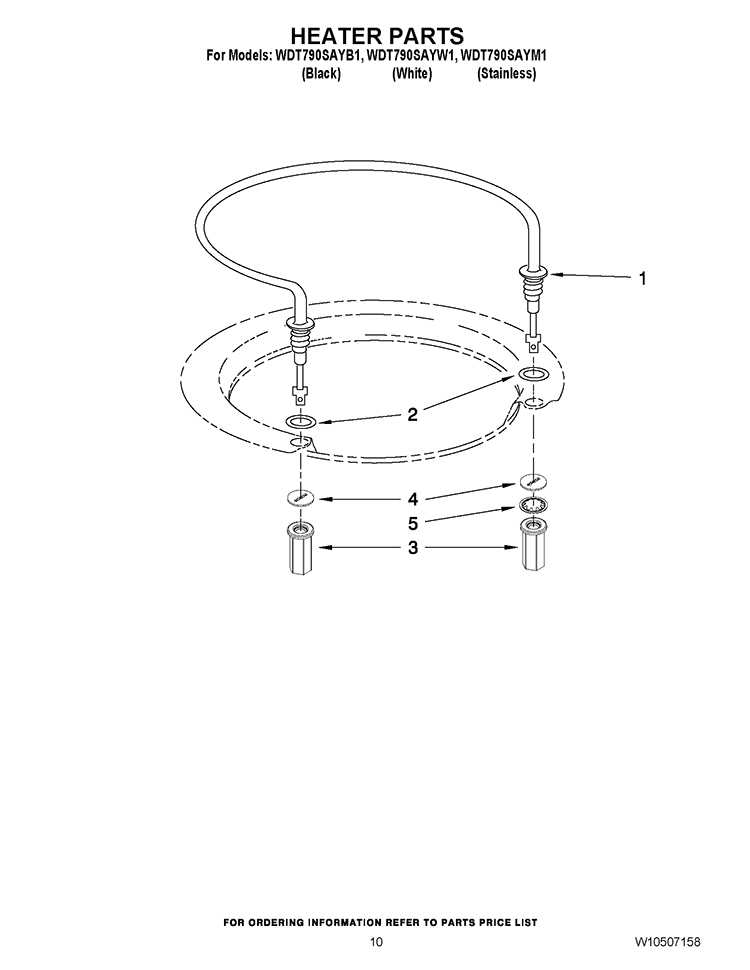 HEATER PARTS Diagram and Parts List for WDT790SAYM1  Whirlpool Dishwasher