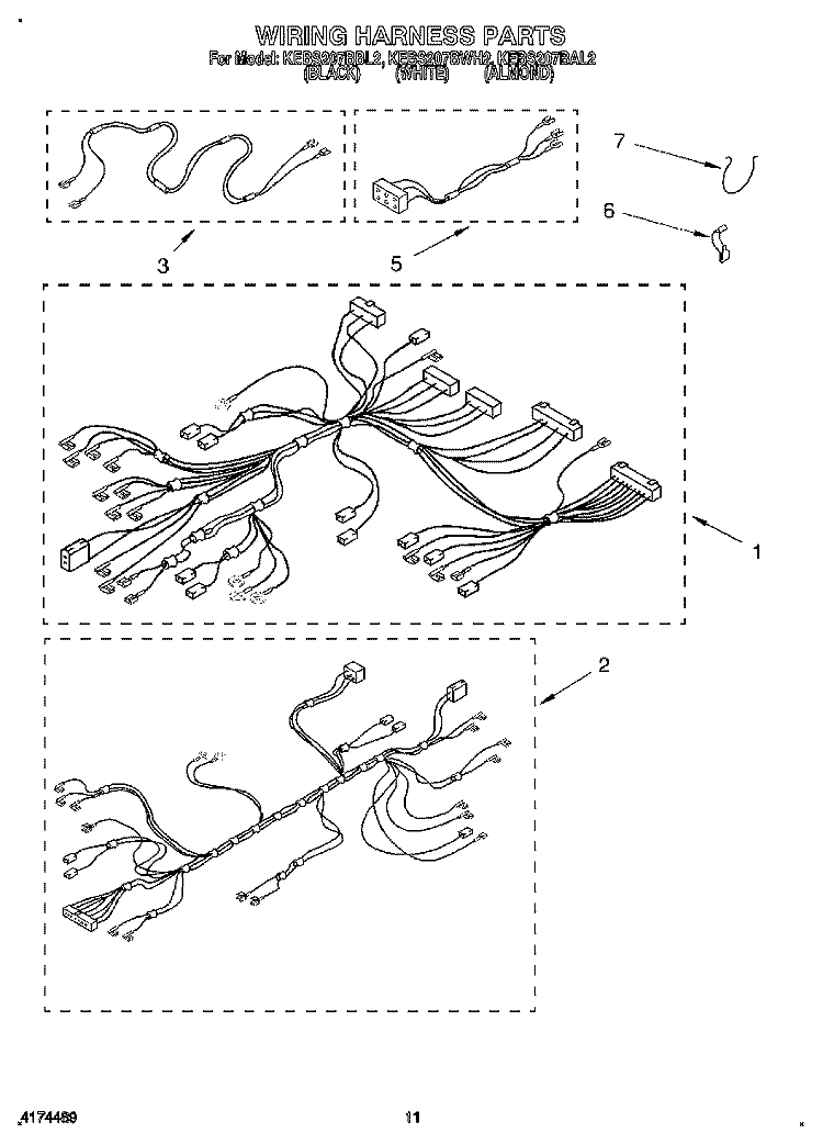 WIRING HARNESS Diagram and Parts List for KEBS207BAL2  KitchenAid Wall Oven