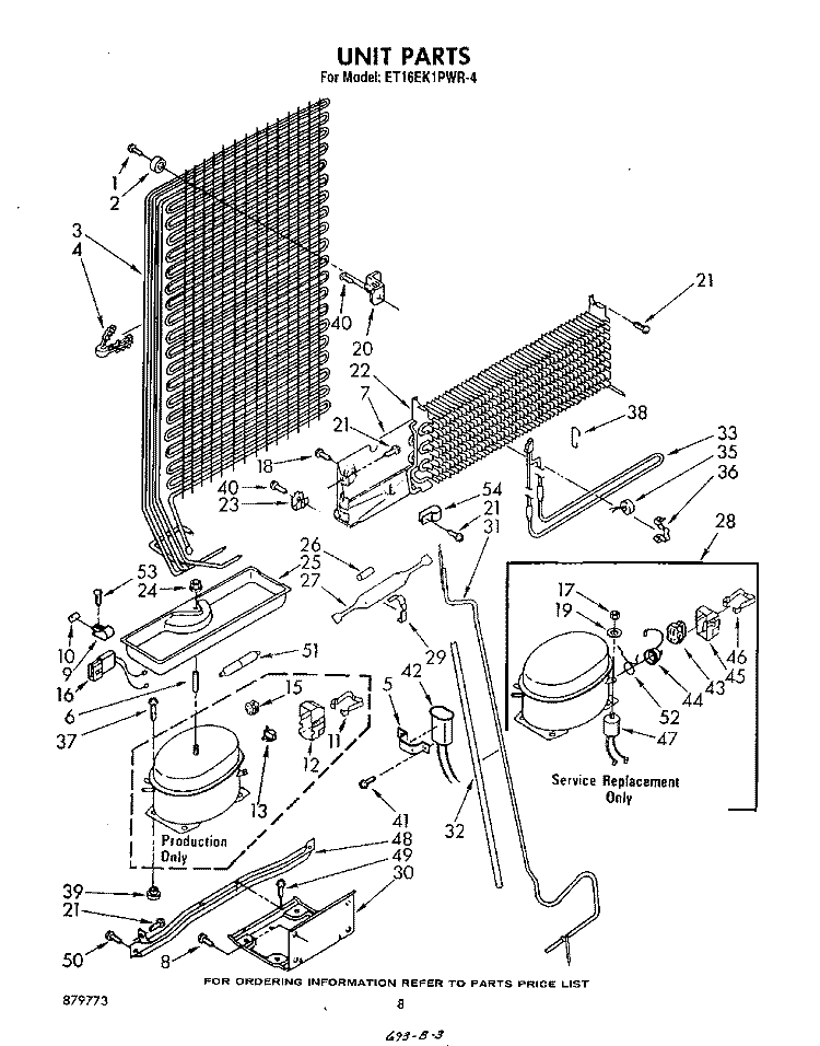 UNIT Diagram and Parts List for ET16EK1PWR4  Whirlpool Refrigerator