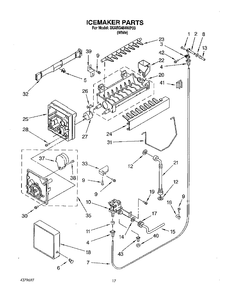 ICEMAKER Diagram and Parts List for 3XARG484WP03  Whirlpool Refrigerator
