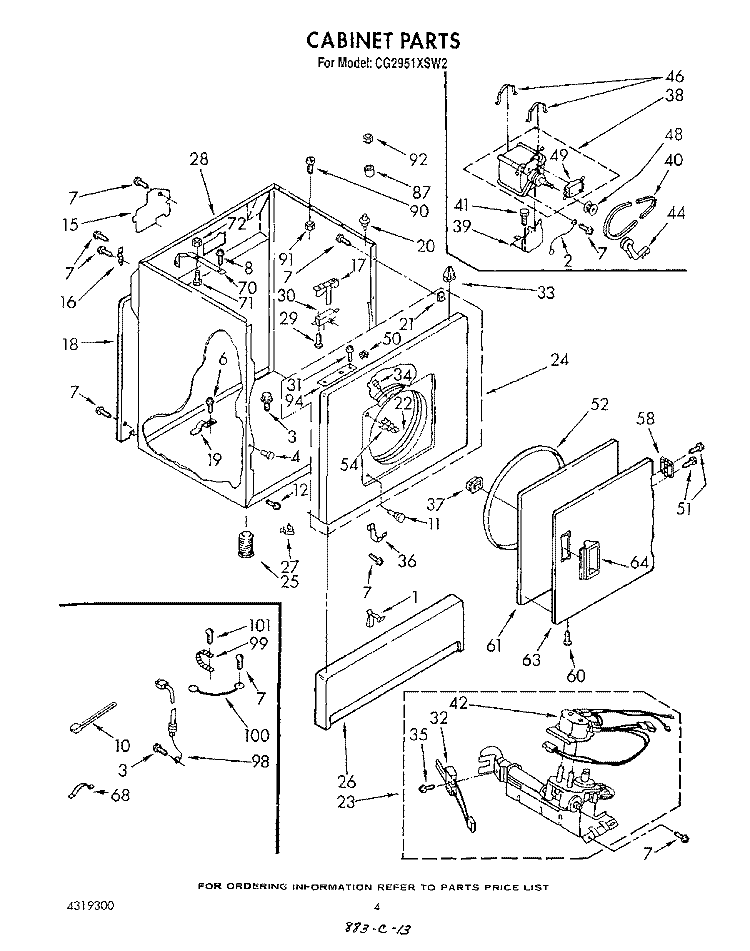 CABINET Diagram and Parts List for CG2951XSW2  Whirlpool Dryer