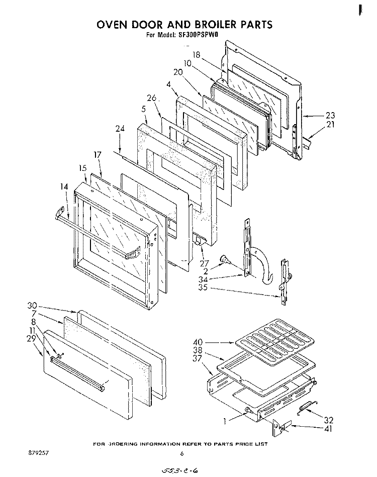 OVEN DOOR AND BROILER Diagram and Parts List for SF300PSPW0  Whirlpool Range