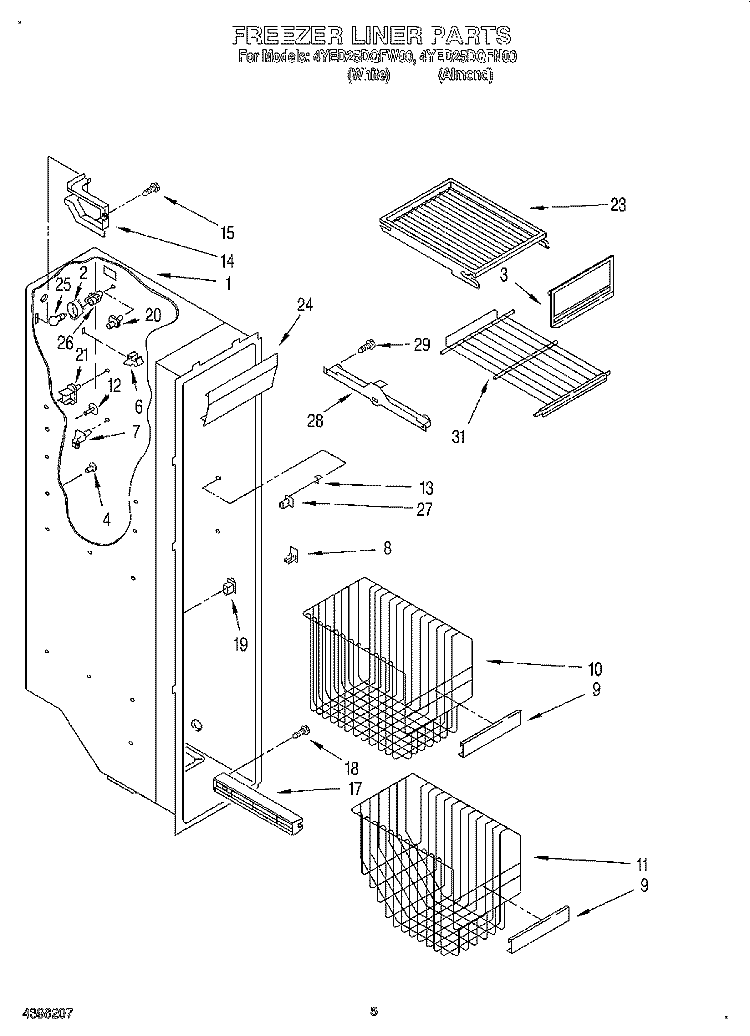FREEZER LINER Diagram and Parts List for 4YED25DQFN00  Whirlpool Refrigerator