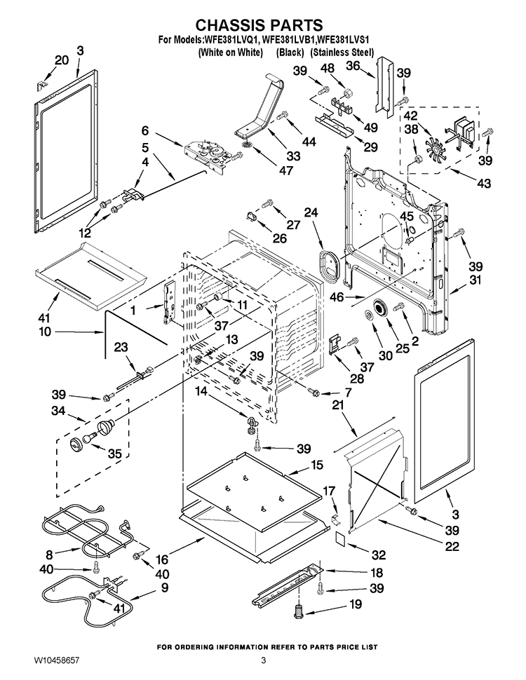 CHASSIS PARTS Diagram and Parts List for WFE381LVQ1  Whirlpool Range