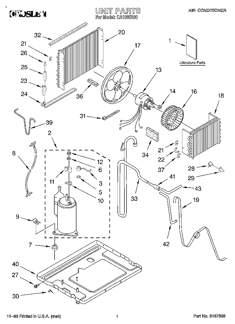 UNIT, LITERATURE Diagram and Parts List for CA10WR00  Crosley Air Conditioner