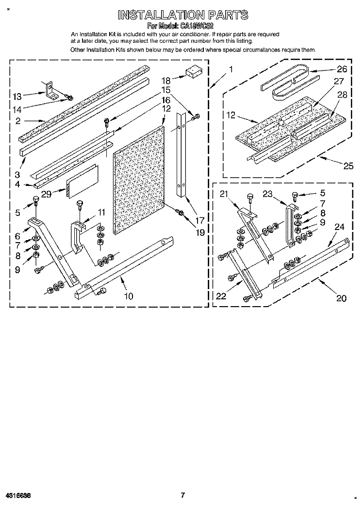 INSTALLATION Diagram and Parts List for CA18WC52  Crosley Air Conditioner