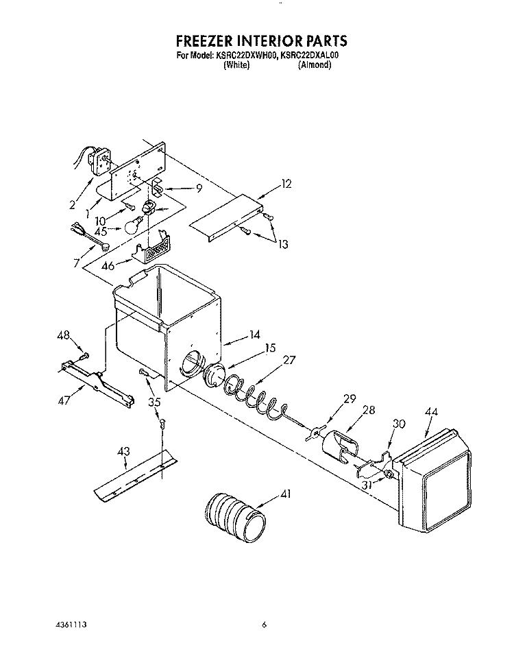 FREEZER INTERIOR Diagram and Parts List for KSRC22DXWH00  KitchenAid Refrigerator