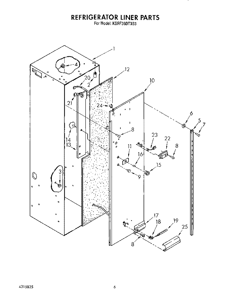 REFRIGERATOR LINER Diagram and Parts List for KSRF36DTX03  KitchenAid Refrigerator