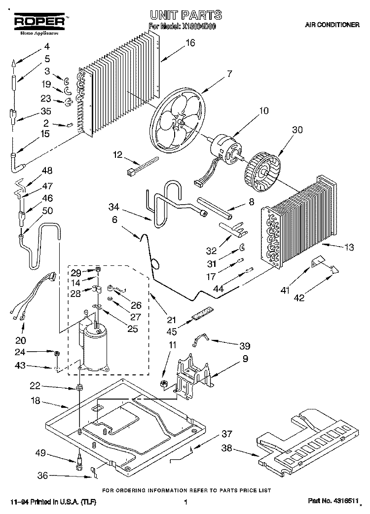 UNIT, LIT/OPTIONAL Diagram and Parts List for X18004D00  Roper Air Conditioner