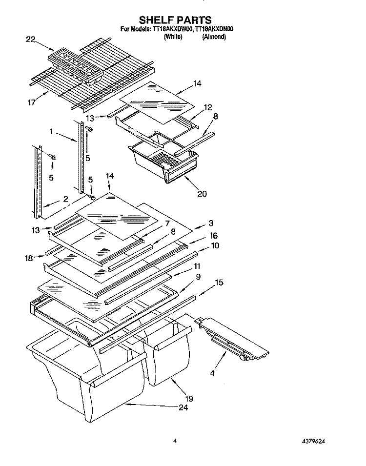 SHELF Diagram and Parts List for TT18AKXDW00  Estate Refrigerator