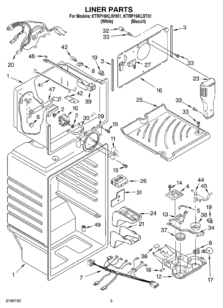 LINER Diagram and Parts List for KTRP19KLWH01  KitchenAid Refrigerator