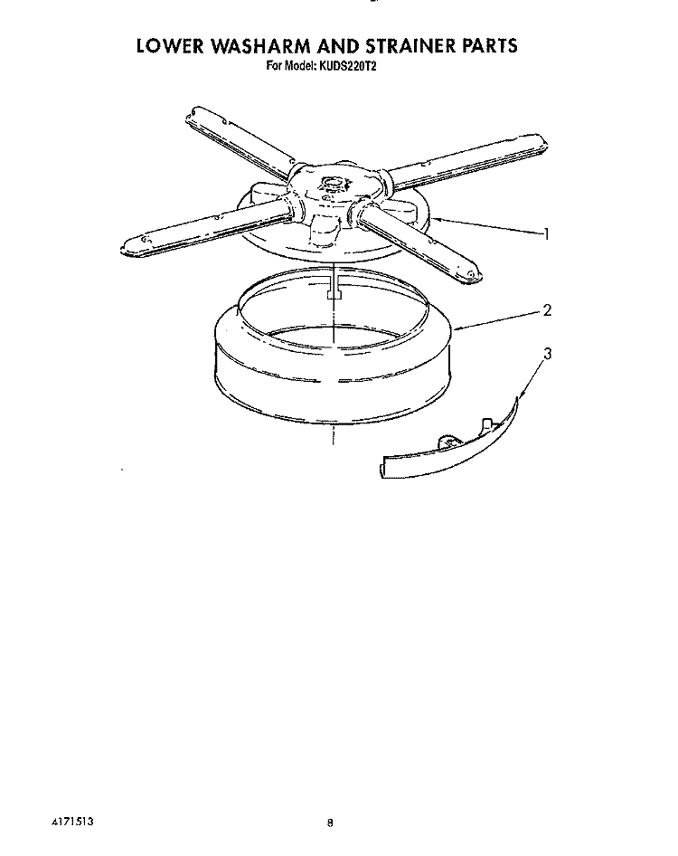 LOWER WASHARM AND STRAINER Diagram and Parts List for KUDS220T2  KitchenAid Dishwasher