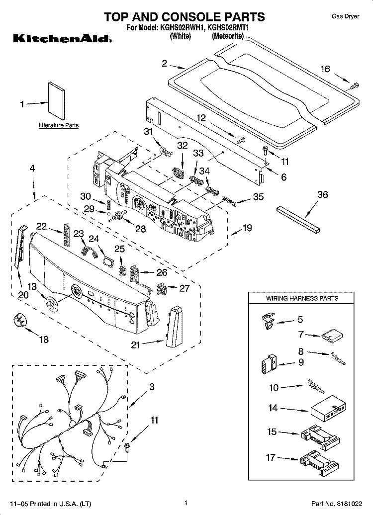 TOP AND CONSOLE PARTS Diagram and Parts List for KGHS02RMT1  KitchenAid Dryer
