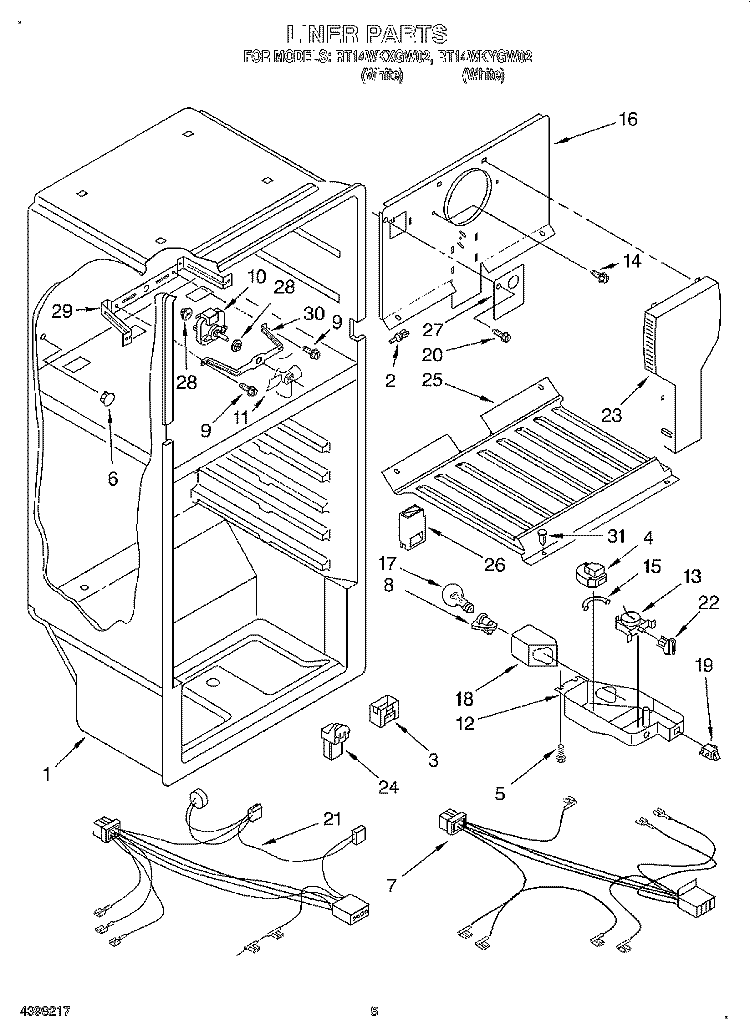 LINER, LIT/OPTIONAL Diagram and Parts List for RT14WKYGW02  Roper Refrigerator