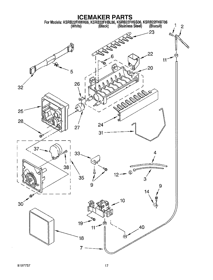 ICEMAKER Diagram and Parts List for KSRB22FHSS06  KitchenAid Refrigerator