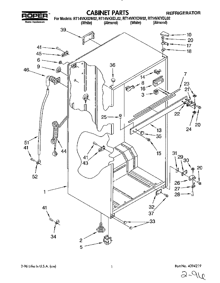 CABINET Diagram and Parts List for RT14VKXDL02  Roper Refrigerator