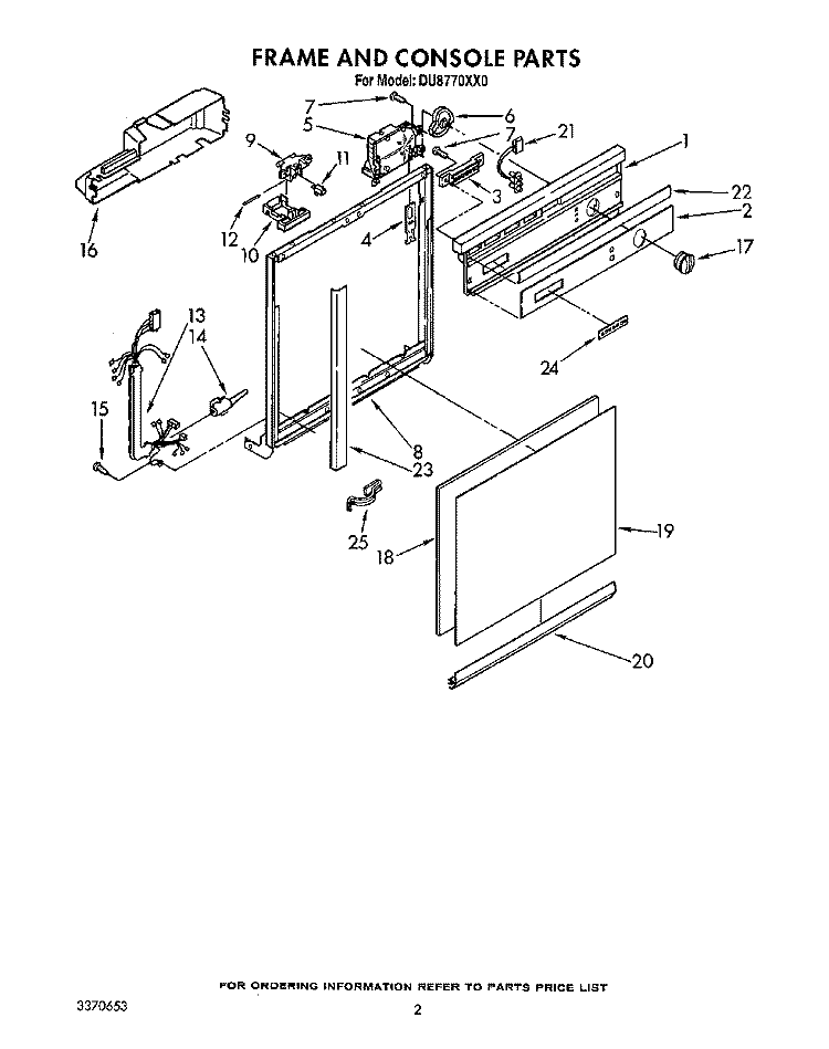 FRAME AND CONSOLE Diagram and Parts List for DU8770XX0  Whirlpool Dishwasher