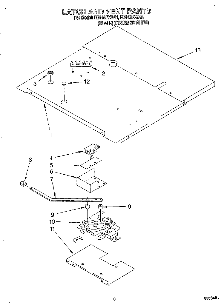 LATCH AND VENT Diagram and Parts List for RB160PXBQ1  Whirlpool Wall Oven
