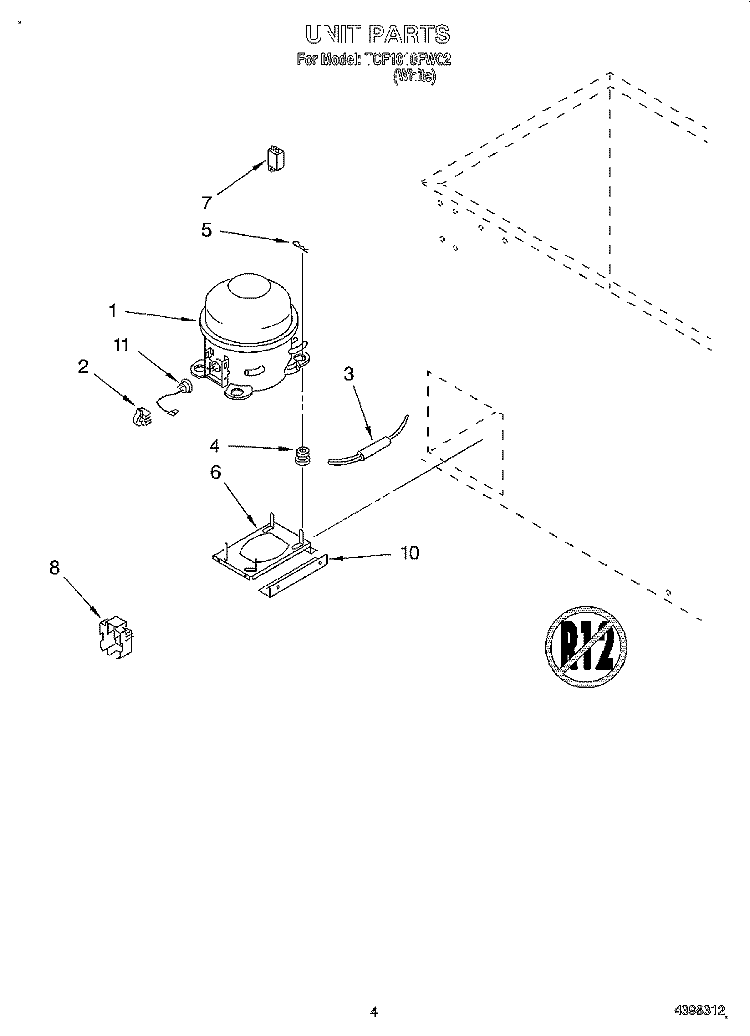 SECTION Diagram and Parts List for TCF1010FW02  Whirlpool Freezer