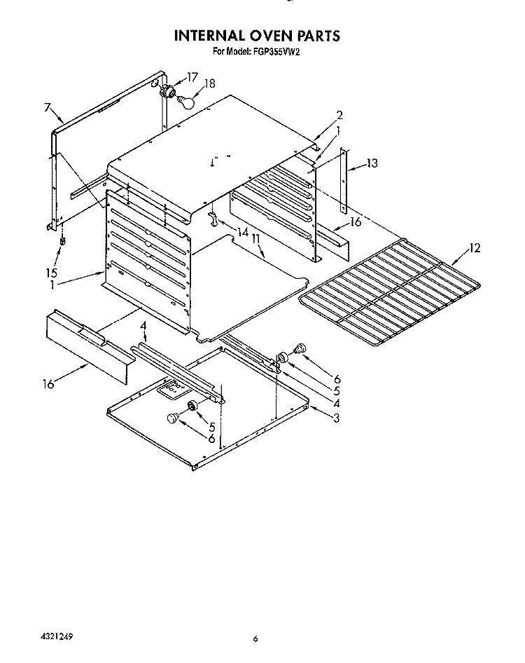 INTERNAL OVEN Diagram and Parts List for FGP355VL2  Whirlpool Range