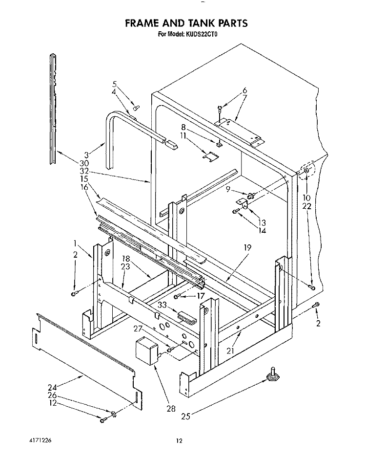 FRAME AND TANK Diagram and Parts List for KUDS22CT0  KitchenAid Dishwasher