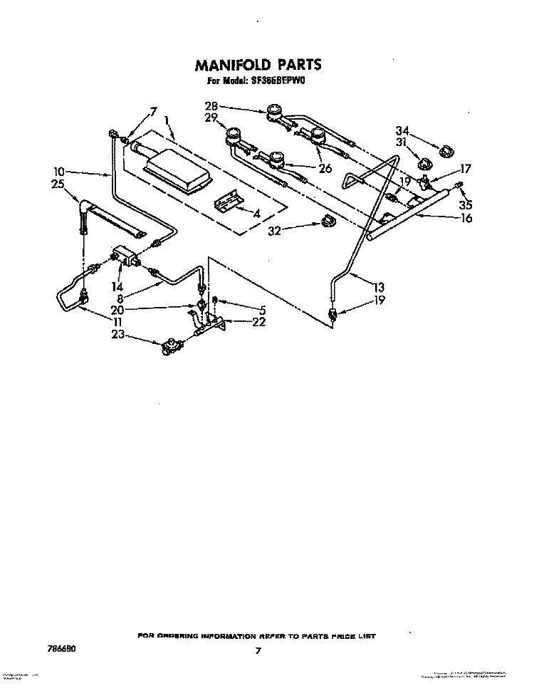 MANIFOLD Diagram and Parts List for SF365BEPW0  Whirlpool Range
