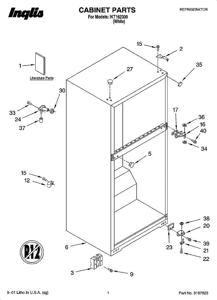 CABINET PARTS Diagram and Parts List for IKT162300  Inglis Refrigerator