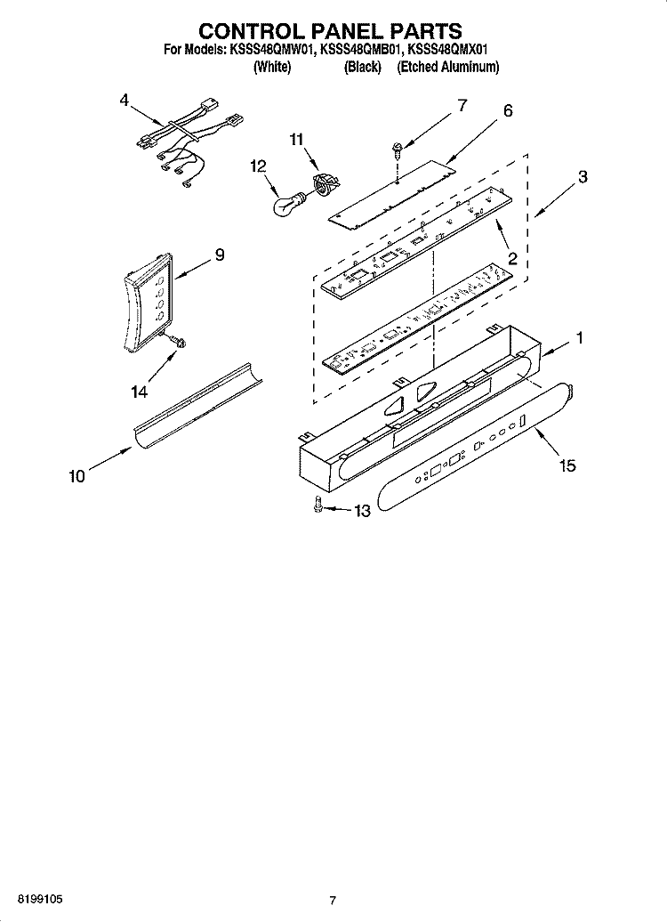 CONTROL PANEL PARTS Diagram and Parts List for KSSS48QMW01  KitchenAid Refrigerator